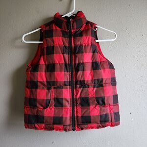 Xs 4 / 5 Youth Old Navy Red Black Buffalo Plaid Reversible Puffer Vest Boys